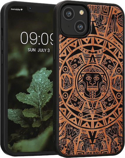 KWmobile Mayan Calendar Umschlag Rückseite Hölzern Light Brown / Black (iPhone 14 Plus)