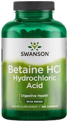 Swanson Betaine HCL Hydrochloric Acid 250 φυτικές κάψουλες Swanson Betaine HCL Hydrochloric Acid 250 φυτικές κάψουλες
