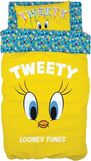 Beauty Home Σετ Σεντόνια Μονά Βαμβακερά Tweety Κίτρινο 165x250cm 3τμχ