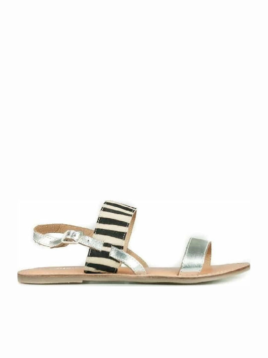 Women's Flat Sandals with Strap in Silver Color