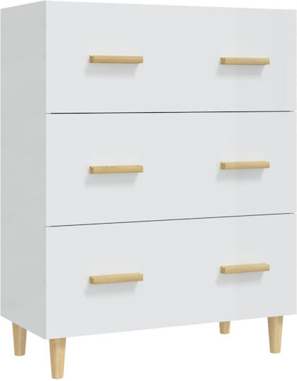 Wooden Chest of Drawers with 3 Drawers White 70x34x90cm