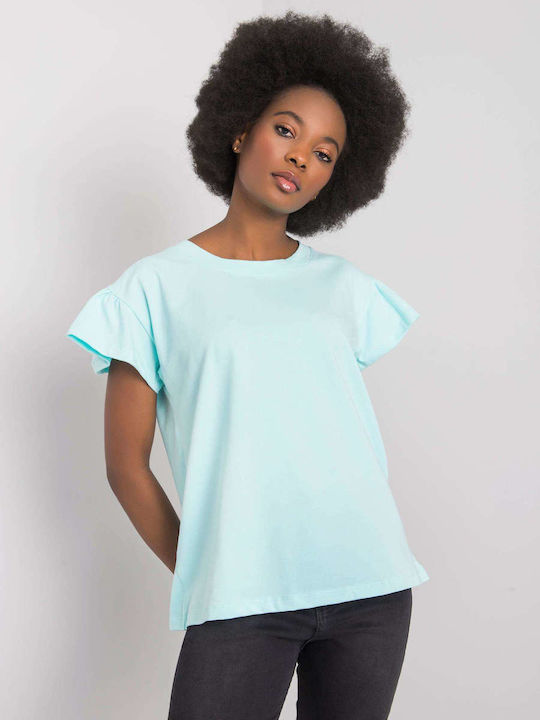 Rue Paris Women's Blouse Cotton Short Sleeve Mint