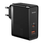 Baseus Încărcător GaN cu Port USB-A și Port USB-C și Cablu USB-C - USB-C 100W Livrarea energiei / Încărcare rapidă 4+ Negruς (GaN5 Pro)