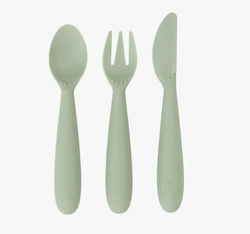 Ezpz Baby Set with Fork Happy Utensils made of Silicone Sage 3pcs