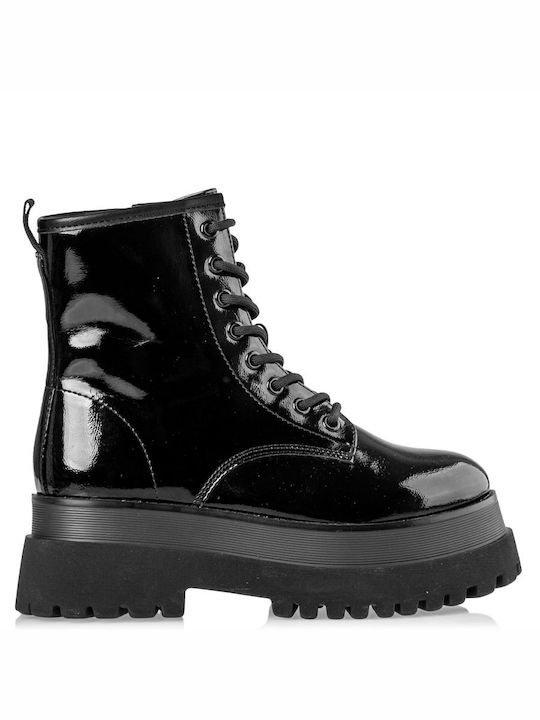 Envie Shoes Women's Patent Leather Combat Boots Black