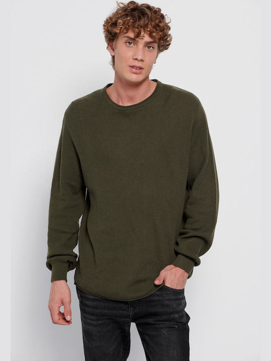 Funky Buddha Men's Long Sleeve Sweater Khaki