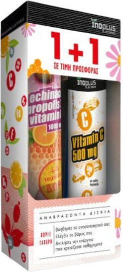 Ino Plus Echinacea Propolis Vitamin C Multivitamin & Vitamin C 500mg 20 eff. tabs for Immune System Boost 1000mg Orange