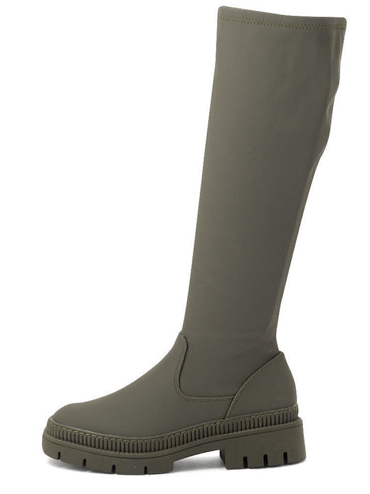 Synthetic Leather Women's Boots with Zipper Khaki
