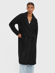 Vero Moda Women's Wool Long Coat with Buttons Black