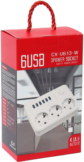 Factory Power Strip 3 Positions with 6 USB-A and Switch