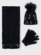 Kids Beanie Set with Scarf & Gloves Knitted Black