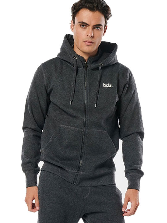 Body Action Men's Sweatshirt Jacket with Hood and Pockets Gray