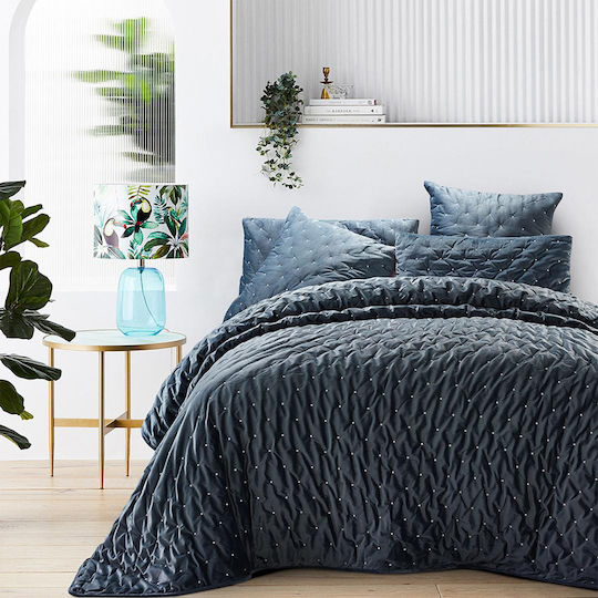 Liolios Home Пухено Куинсайз 220x240бр Luxury Velvet Синьо сиво 260 г/м²Gsm