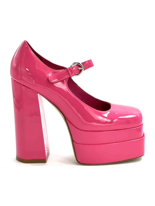 Jeffrey Campbell Mary Δερμάτινες Γόβες με Λουράκι & Ψηλό Τακούνι Φούξια