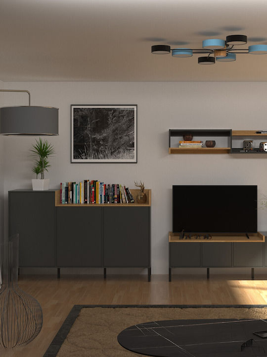 Έπιπλο Τηλεόρασης Beril Ανθρακί / Χρυσό Μ138.6xΠ42xΥ49.8cm