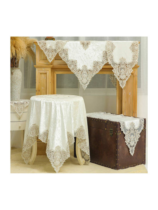 Liolios Home Silk Tablecloth Set 5pcs ivory 128x128cm