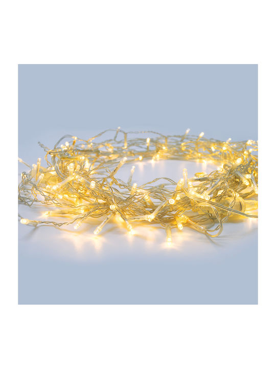 100 Becuri de Crăciun LED 5Pentruunsitedecomerțelectronicîncategoria"LuminideCrăciun",specificațiileunitățiisunturmătoarele: Alb cald în Șir de caractere cu Cablu transparent Aca