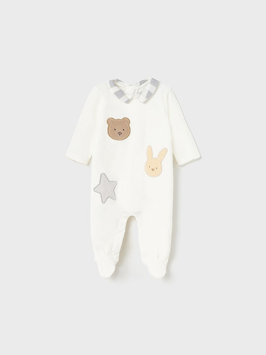 Mayoral Baby Bodysuit Set Long-Sleeved Velvet Ecru