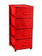 Drawers Storage Plastic with 4 Drawers Red L38xW45xH90cm