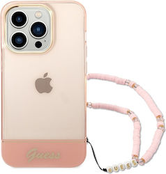 Guess Translucent Pearl Strap Umschlag Rückseite Kunststoff Pink / Pink (iPhone 14 Pro) GUHCP14LHGCOHP