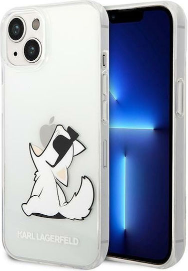 Karl Lagerfeld Choupette Eat Umschlag Rückseite Kunststoff Transparent (iPhone 14 Plus)