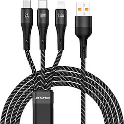 Awei CL-972 Braided USB to Lightning / Type-C / micro USB Cable Μαύρο 1.2m