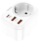 Hoco Charger Without Cable with 2 USB-A Ports and USB-C Port 20W Power Delivery / Quick Charge 3.0 Whites (NS3)