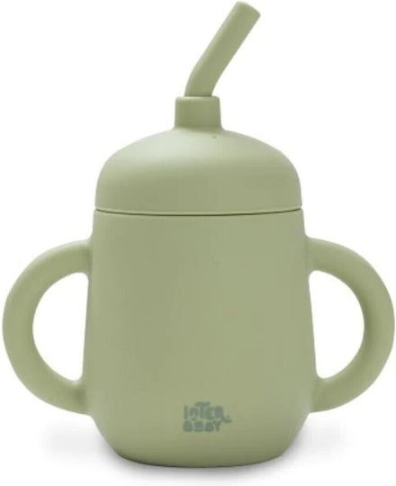 Interbaby Toddler Cup with Handles and Straw Non Spill Silicone Green 175ml for 6m+