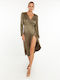 Toi&Moi Midi Evening Dress Satin Wrap Khaki