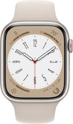 Apple Watch Series 8 Cellular Aluminiu 45mm Rezistent la apă cu eSIM și pulsometru (Starlight cu Starlight Sport Band)