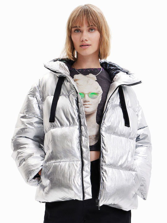 Jiman Kurz Damen Puffer Jacke für Winter Silber