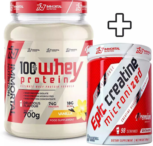 Immortal Nutrition 100% Whey Protein 700gr Vanilla & Epic Creatine Micronized 500gr Unflavoured