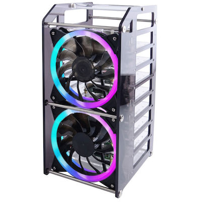 Rack Tower Carcasă de Clustere din Acril (8 Straturi) cu LED-uri RGB, Ventilator de Răcire Mare pentru Raspberry Pi / Jetson Nano