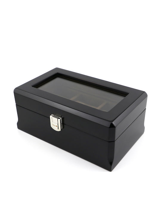 Daponte Wooden Case Deluxe with transparent lid for 3 watches in Black color DAP-WB09