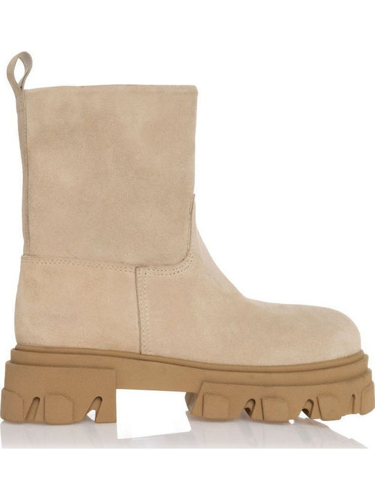 Sante Suede Γυναικεία Μποτάκια Μπεζ