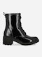 Women's Patent Leather Ankle Boots with Medium Heel Black