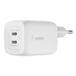 Belkin Ladegerät GaN mit 2 USB-C Anschlüsse und Kabel USB-C 65W Stromlieferung Weißs (WCH013VF2MWH-B6)