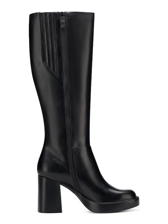 Tamaris Δερμάτινες Γυναικείες Μπότες με Ψηλό Τακούνι Μαύρες
