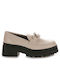 Leather Women's Loafers in Beige Color