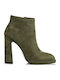 Suede Women's Ankle Boots with High Heel Khaki