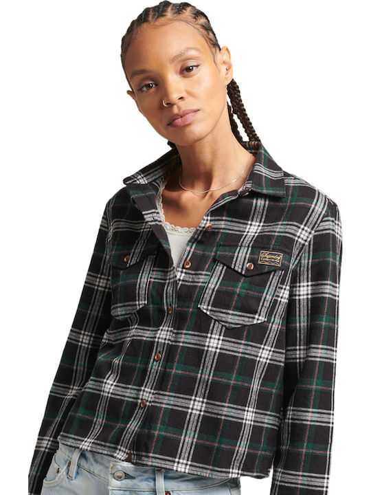 D3 Vintage Heritage Check Shirt Women's Checked Long Sleeve Shirt Beige