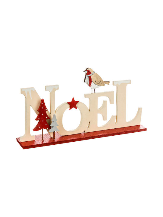 Christmas Wooden Figure inscription Beige Length 22.5cm