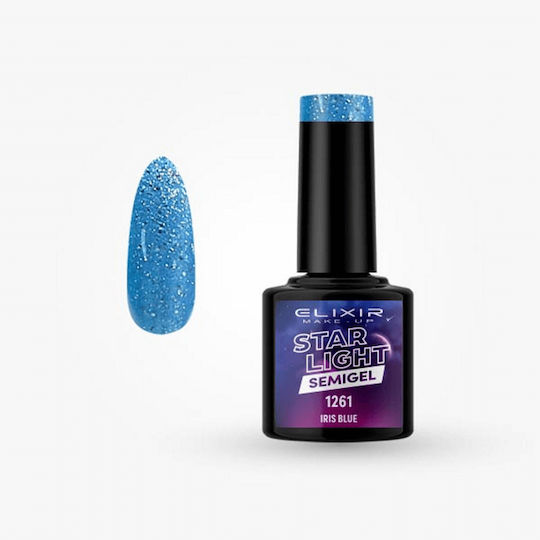 Elixir Star Light Хибриден Лак за Нокти 1261 Iris Blue с Glitter 8мл 1бр