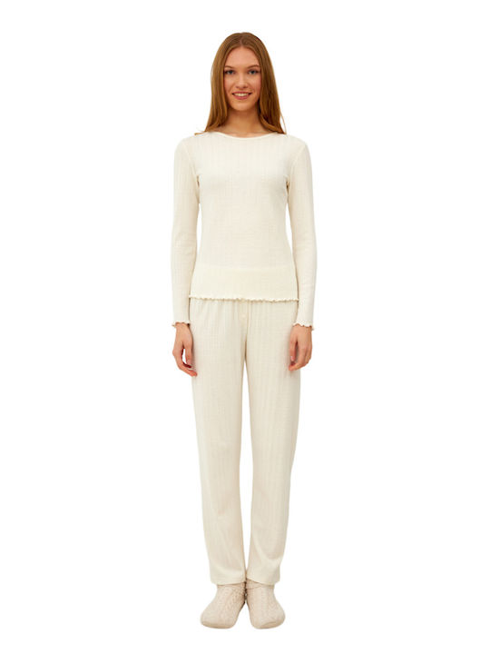 Harmony Winter Damen Pyjama-Set Weiß