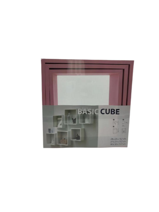 Set of 3 MDF Wall Shelves Basic Cube Baby Pink 30x30x11.7cm