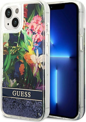Guess Flower Liquid Glitter Silicone Back Cover Blue (iPhone 14)
