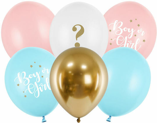 Σετ 6 Μπαλόνια Gender Reveal Latex Πολύχρωμα Boy or Girl 30εκ. (Διάφορα Χρώματα)