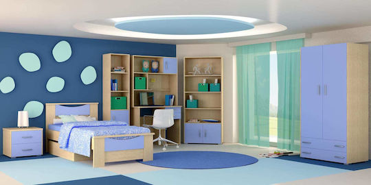 Kids Bedroom Set Smile Light Blue Oak 8pcs with Bed for Mattress 90x190cm