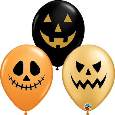 Set of 25 Balloons Latex Orange Halloween Jack Face