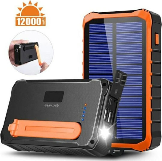 4Smarts Prepper Ηλιακό Power Bank 12000mAh με 2 Θύρες USB-A και Θύρα USB-C Black/Orange